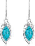 wholesale 925 Sterling Silver Natural Turquoise Marquise Leaf Leverback Drop Earrings-0-0
