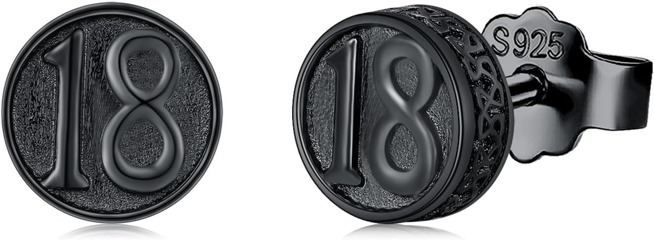 Sterling Silver Black Stud Earrings for Men Women 18th 16th Birthday Gifts Anniversary Christmas Jewelry -0-1
