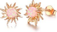 wholesale 925 Sterling Silver Pink Opal Flower Stud Earrings Celestial s for Women Girls-03- -Opal Sun