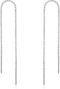 wholesale Sterling Silver Nickel Free Threader Chain Dangle Earrings for Women-White 5.0 Inches