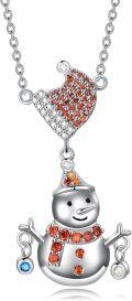 wholesale 925 Sterling Silver Orange Crystal Snowflake & Smiling Snowman Necklace for Women-0-0
