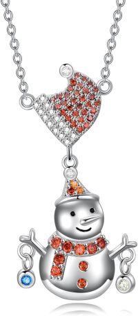 wholesale 925 Sterling Silver Orange Crystal Snowflake & Smiling Snowman Necklace for Women-B-Snowman