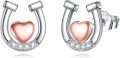 wholesale 925 Sterling Silver Heart Horseshoe Stud Earrings with Cubic Zirconia and Rose Gold Plating for Women Girls -0-0
