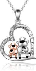 wholesale 925 Sterling Silver Heart-Shaped Pendant with Two Cows and I Love You Forever Inscription - 3D Rose Gold & Rhodium Plated Necklaces for Women-0-0