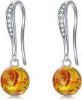 wholesale 925 Sterling Silver Amber Floral Drop Earrings for Women Gifts-0-0