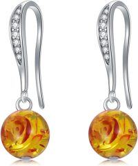 wholesale 925 Sterling Silver Amber Floral Drop Earrings for Women Gifts-Amber