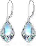 wholesale 925 Sterling Silver Teardrop Moonstone Filigree Dangle Earrings Gift for Her-0-0