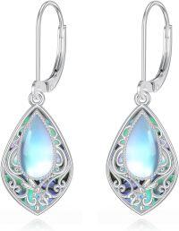wholesale 925 Sterling Silver Teardrop Moonstone Filigree Dangle Earrings Gift for Her-moonstone