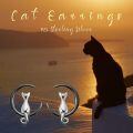 wholesale 925 Sterling Silver Cat and Crescent Moon Stud Earrings for Women-0-23