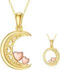 wholesale 14K Gold Heart and Crescent Moon Pendant Necklace with Chain - Unique  for Women-0-0