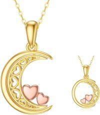 wholesale 14K Gold Heart and Crescent Moon Pendant Necklace with Chain - Unique  for Women-Yellow Gold