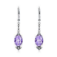 wholesale 925 Sterling Silver Blue Drop Earrings Wholesale With Cubic Zirconia-Violet Purple