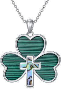 wholesale 925 Sterling Silver Shamrock Clover Leaf Malachite Stone Pendant Necklace with Abalone Shell Centerpiece s for Her Him 4å¶èé¡¹é¾åå ï¼é¶è²åå­æ¶ä¸ç»¿æ¾ç³åè´å£³ä¸­å¿é¥°åç¤¼ç©éç·å¥³å-Clover