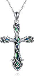 wholesale 925 Sterling Silver Celtic Knot Abalone Shell Inlay Cross Pendant Necklace Religious  for Women and Men-0-0