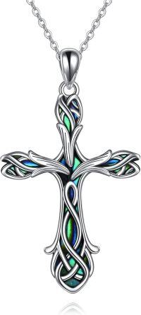 wholesale 925 Sterling Silver Celtic Knot Abalone Shell Inlay Cross Pendant Necklace Religious  for Women and Men-Tulip