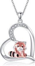 wholesale 925 Sterling Silver Red Panda in Heart Shape Pendant Necklace with Cubic Zirconia Stones s for Women Girls-0-0