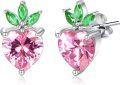wholesale 925 Sterling Silver Pink Heart-Shaped Crystal Crown Stud Earrings for Women Gift Ideas-0-0