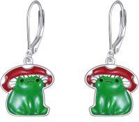wholesale 925 Sterling Silver Green Frog Mushroom Drop Earrings Animal s for Women-Frog earrings mushroom