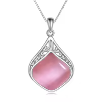 wholesale 925 Sterling Silver Moonstone Lapis Larimar Moss Agate Teardrop Filigree Pendant-Pink Opal Teardrop Necklace