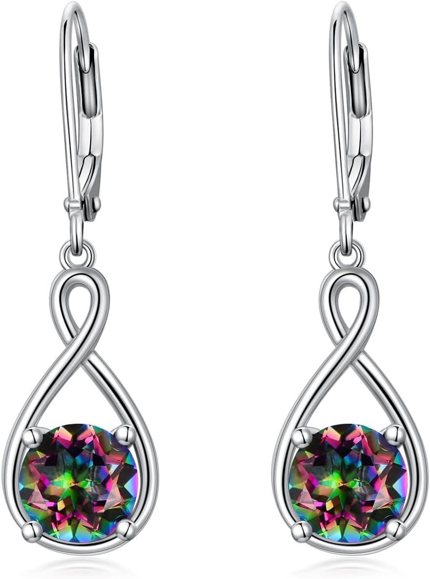 Sterling Silver Birthstone Dangle Drop Earrings Infinity Valentine s Day Jewelry Gifts for Women Girls-Rainbow
