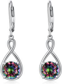 wholesale 925 Sterling Silver Birthstone Threader Earrings Infinity Long Chain Drop Pull Through 12 Stone Birthday Jewelry Gifts for Women-Rainbow