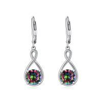 wholesale 925 Sterling Silver Birthstone Threader Earrings Infinity Long Chain Drop Pull Through 12 Stone Birthday Jewelry Gifts for Women-Rainbow