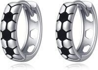 wholesale 925 Sterling Silver Hexagon Pattern Huggie Hoop Earrings for Women Men 8mm Diameter Minimalist  Set of Two Pair (Black)-Soccer