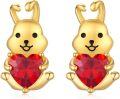wholesale Gold 925 Sterling Silver Red Heart Crystal Bunny Stud Earrings for Women and Girls-0-0