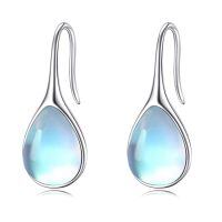 wholesale 925 Sterling Silver Turquoise Teardrop Threader Earrings for Women - Long Dangle Pierced Jewelry-Moonstone pull through earrings
