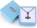wholesale 925 Sterling Silver Viking Mjolnir Thors Hammer Pendant Necklace with Rune Design and Black Plating for Men & Women-0-6