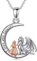 wholesale 925 Sterling Silver Moonstone Pendant with Dragon and Girl Charm Necklace for Women Girls  48cm Chain Length-0-0