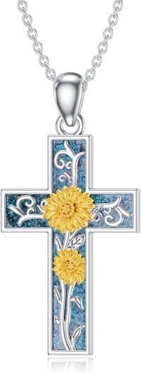 wholesale Sterling Silver Turquoise Cross Birth Flower Necklace 12 Month Pendant for Women Mom-April