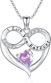 wholesale 925 Sterling Silver 12 Month Birthstone Necklace for Women I Love You Forever Engraved Heart Pendant 18 +2 Chain Valentine Mother s Day Birthday Christmas Gift-06-Jun-Lab Created Alexandrite