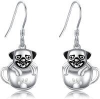 wholesale 925 Sterling Silver Pug Dog Cup Pendant Drop Earrings for Women Girls  4cm Long-French Bulldog