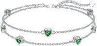 wholesale  Sterling Silver Heart Birthstone Anklet Bracelets for Women -05-Emerald Bracelet 7\"-9\"