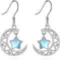 wholesale 925 Sterling Silver Blue Moonstone Celtic Claddagh Sun & Star Drop Earrings-0-0
