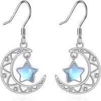 wholesale 925 Sterling Silver Blue Moonstone Celtic Claddagh Sun & Star Drop Earrings-Moon and Star2