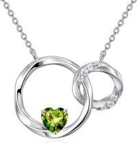 wholesale Sterling Silver Heart Birthstone Interlocking Double Circle Sister Necklace-Yellow Green