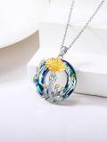 wholesale S925 Sterling Silver 14K Gold Plated Sunflower Mother Necklace with Blue Crystal for Mom Grandma Gift-0-4