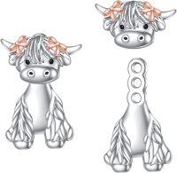 wholesale 925 Sterling Silver Highland Cow Stud Earrings for Women Animal Gift Birthday Present-Cow