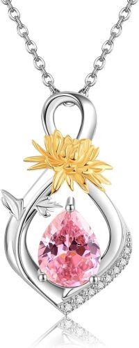 wholesale Sterling Silver Crystal Birth Flower Infinity Necklace with Birthstone for Women Girls-November-Chrysanthemum