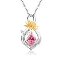 wholesale 925 Sterling Silver Daisy Pendant With Orange Gemstone-November-Chrysanthemum