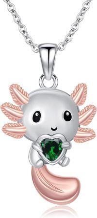 wholesale Sterling Silver 12 Month Birthstones Animals Necklace for Women Daughter (Axolotl Cow Pig Cat) Birthday Christmas Graduation Gift-01-05-Axolotl-May.-01-05-Axolotl-May.