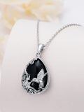 wholesale 925 Sterling Silver Hummingbird & Flower Design Black Onyx and White Topaz Gemstones Pendant Necklaces for Women s 43cm Chain Length-0-5