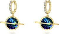 wholesale 925 Sterling Silver Saturn Shape Abalone Shell Drop Dangle Hoop Earrings for Women and Girls-Saturn