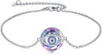 wholesale 925 Sterling Silver Evil Eye Purple Crystal Ankle Anklet for Women - Adjustable Foot Jewelry-Purple Evil Eye Crystal Anklet