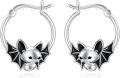 wholesale 925 Sterling Silver Black Enamel Bat Hoop Earrings for Women - Cute Animal  Set-0-0