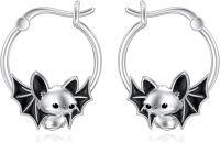 wholesale 925 Sterling Silver Black Enamel Bat Hoop Earrings for Women - Cute Animal  Set-Bat