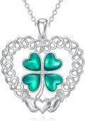 wholesale 925 Sterling Silver Celtic Knot Green Clovers Pendant Necklace Luck Charm Jewelry for Women Girls Gifts-0-0