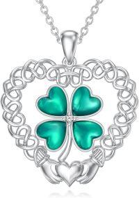 wholesale 925 Sterling Silver Celtic Knot Green Clovers Pendant Necklace Luck Charm Jewelry for Women Girls Gifts-Claddagh Clover